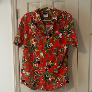 Disney Mickey and Minnie Tropical Floral Short-Sleeve Button-Down Shirt